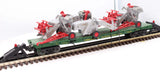 Right of Way Ind. 10858 C&NW Flat Car w/3 Case Combines O SCALE (missing 1/2 pick up wheel on combine) Used