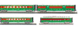 MTH 30-68286 Christmas 4-Car 60 Streamlined Passenger Set w/LED Lights, 30-68287 Sleeper / Diner, 30-68288 Coach, 30-68289 Full Length Vista Dome (Set of 4) Limited O Scale NEW