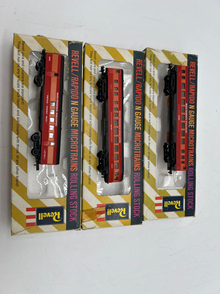 Revell 1968 vintage set of 3 Southern Pacific daylight passenger cars n-2622 2632 2652 N SCALE Used Excellent Damaged Box