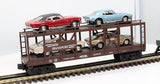 MTH Railking 30-7638 Auto Transportation Auto Carrier Flat Car '67 Pontiac Firebird 400 - Turquoise Blue, Gold '70 Chevy Nova SS - Red, Beige O SCALE Like New