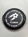 CANON 52mm 1982 OFFICIAL CAMERA OF THE FOOTBALL WORLD CUP SNAP ON Lens Cap RARE SZ Used Excellent No Box