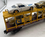 MTH Railking 30-76642 Chessie Auto Carrier Flat Car w/(4) '79 Pontiac Firebird O SCALE Like New