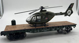 Menards 279-4484 US Army flatcar with military helicopter O SCALE Like New