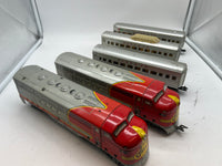 Marx Postwar 1095 Passenger set with 2 E7 AA Diesels (1 Pwd 1 nonpwd), 2 3152 coaches, 3197 observation car O SCALE Used as is No Box