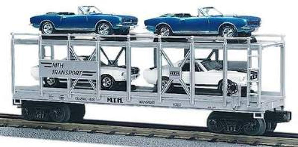 MTH Railking 30-7666 Auto Carrier Flat Car w/Ertl 1967 Camaro SS and 1967 Shelby O SCALE NEW