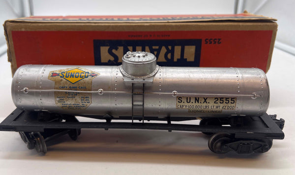 Lionel 2555 Postwar Sunoco Metal Tank Car O SCALE Used Excellent Damaged Box