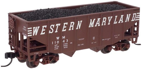 Atlas 41286 WESTERN MARYLAND 55 Ton Fishbelly Hopper Oxide Red/White N Scale Like New
