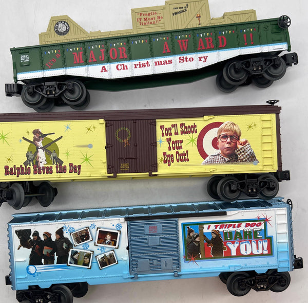 Lionel Set of 3 Christmas Story Freight Cars (Ralphie; Triple Dog Dare; Major Award) O SCALE Like New No Box