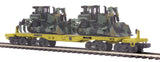 MTH Premier 20-98378 U.S. Army 47' TTX Heavy Duty Flat Car w/(2) Military Tractors O SCALE Like New Damaged Box