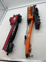 MTH 20-98388, 20-98391 Bessemer & Lake Erie O Scale Crane Car and Crane Tender -  (Set of 2) (Tender has broken piece) O Scale Used Excellent as is