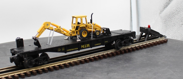 MTH 30-7606 Lines With Ertl Backhoe Semi-Scale Flat Car O SCALE Like New