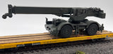 HTX 93366 Flatcar with Chained Down Military Crane HO SCALE Used Excellent No Box