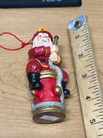 Firefighter Santa on Hydrant Ornament Used Excellent No Box