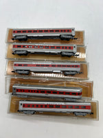 Minitrix Set of 5 Santa Fe ATSF Passenger cars silver/ red N SCALE Used Excellent Damaged Box