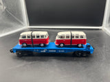 MTH Railking 30-76034 Conrail Flat Car w/(2) VW Buses #7604. O SCALE Like New