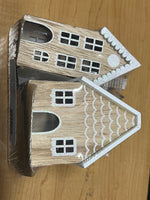 WH02 Set of Two Sealed Wood Christmas Houses 3-4.5 in tall   #2 NEW