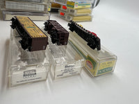 Set of 3 Assorted Freight Cars 001 -- PRR Flatcar w autos, Lehigh valley hopper, bananas reefer N SCALE Like New