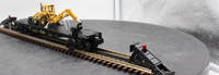MTH 30-7606 Lines With Ertl Backhoe Semi-Scale Flat Car O SCALE Like New