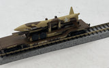 Bachmann 71397 52' CENTER-DEPRESSED FLAT CAR - DESERT MILITARY WITH MISSILE N SCALE Like New