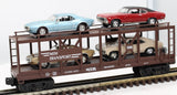 MTH Railking 30-7638 Auto Transportation Auto Carrier Flat Car '67 Pontiac Firebird 400 - Turquoise Blue, Gold '70 Chevy Nova SS - Red, Beige O SCALE Like New