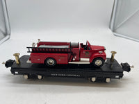 MTH New York Central Tinplate flatcar with fire truck O SCALE Like New No Box