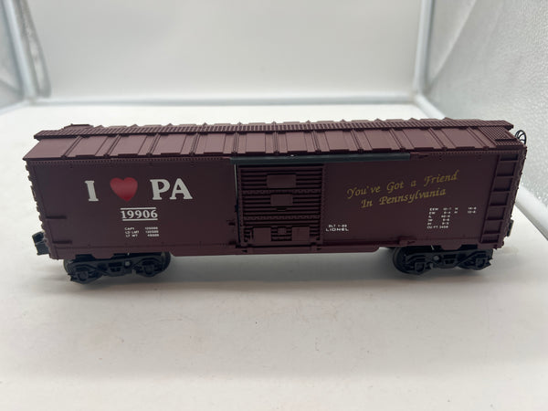 Lionel 6-19906 I love Pennsylvania boxcar O SCALE Like New