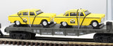 MTH 30-7625 Flat Car w/2 yellow 1959 Taxis O Scale Used No Box