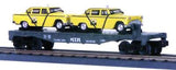 MTH 30-7625 Flat Car w/2 yellow 1959 Taxis O Scale Used No Box