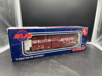 Atlas 0518-4 Western Maryland 40' Sliding Door Boxcar 4252 3 Rail O SCALE Used Excellent Damaged Box AS IS