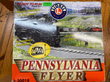 Lionel 6-30018 Pennsylvania Flyer  Set O SCALE (7 stakes are missing from flat car) Used Damaged Box
