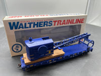Walthers 931-1780 Flatcar with Logging Crane - Ready to Run -- Alaska Railroad (blue) HO SCALE Like New