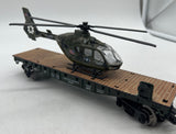 Menards 279-4484 US Army flatcar with military helicopter O SCALE Like New