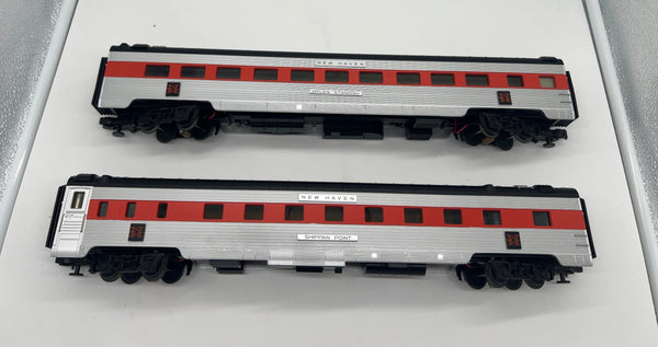 MTH Premier 20-6625 New Haven ABS 70' Scale Ribbed Streamlined Passenger Sleeper/ Diner Set--2 car set O SCALE Used Excellent