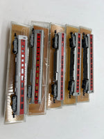 Minitrix Set of 5 Santa Fe ATSF Passenger cars silver/ red N SCALE Used Excellent Damaged Box