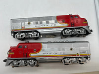 Lionel Postwar 2343P 2343T Santa Fe F-3  Diesel Locomotives set (1 pwd) with screens &  1 original box, 1 wrong box O SCALE Used Damaged Box
