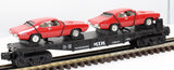 MTH Railking 30-7639 Auto Transportation Flat Car w/1968 GTO Color- Red O SCALE Like New