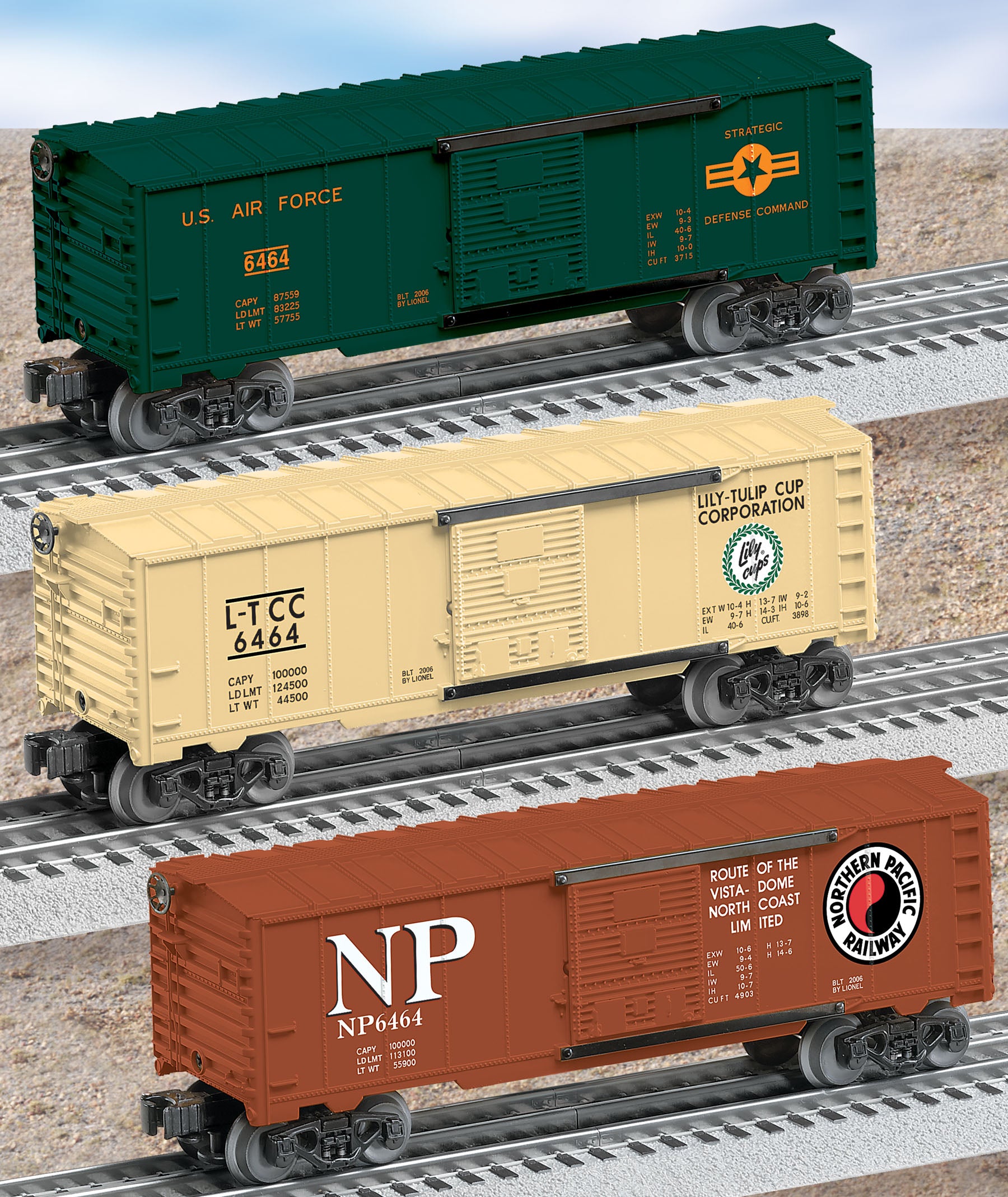 Lionel 6-39273 #6464 BOXCAR 3-PACK NORTHERN PACIFIC, LILY-TULIP, US AI