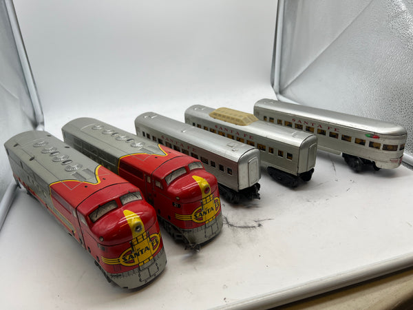 Marx Postwar 1095 Passenger set with 2 E7 AA Diesels (1 Pwd 1 nonpwd), 2 3152 coaches, 3197 observation car O SCALE Used as is No Box