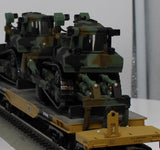 MTH Premier 20-98378 U.S. Army 47' TTX Heavy Duty Flat Car w/(2) Military Tractors O SCALE Like New Damaged Box