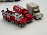 Set of 3 trucks --box truck, fire truck, tanker texaco HO SCALE Used Excellent No Box