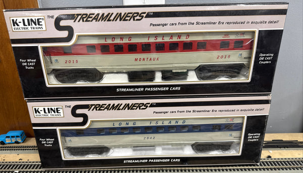 K-Line K4539-2844 Long Island Railroad LIRR Coach #2844 AND K4539-2845 Long Island Coach #2845 (Set of 2) O Scale Like New