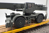 HTX 93366 Flatcar with Chained Down Military Crane HO SCALE Used Excellent No Box