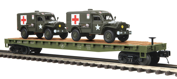MTH Premier 20-95302 U.S. Army Premier Flat Car w(2) Dodge WC54 Ambulances  609152 O SCALE NEW