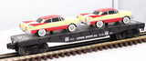 Lionel 6-17536 Flat Car Route 66 w/2 era appropriate vehicles O Scale Like New
