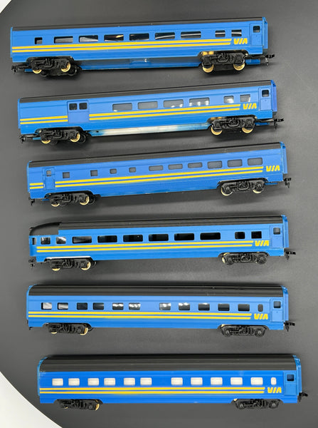HO Scale Bargain Car Pack 2: Set of 6 VIA Rail Canada Painted Aluminum Body Passenger Cars HO SCALE