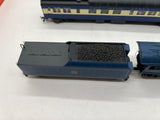 Rivarossi RR1256-6911 Central New Jersey CNJ Blue Comet 4-6-2 Heavy Pacific Engine & Pack B 4 Passenger Car Set HO SCALE Used Excellent Damaged Box