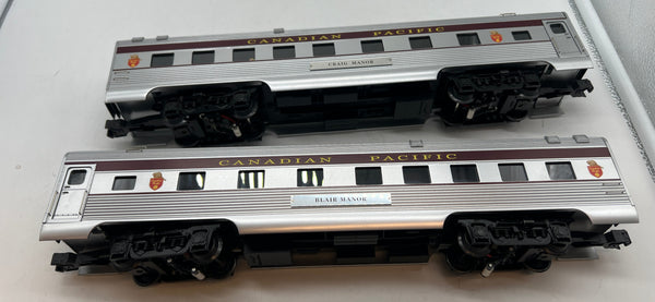 K-Line k-4618a Canadian Pacific CP Aluminum Passenger cars 15" 2 pack w/ streamlighting O SCALE Like New