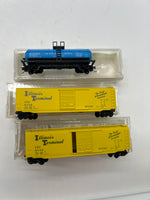 Set of 3 Assorted Freight Cars 008-- Illinois termina, DOW chemicals tanker N SCALE Like New