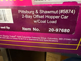 MTH PREMIER 20-97680 PITTSBURG SHAWMUT 2 BAY OFFSET COAL HOPPER CAR o scale Like New