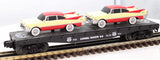 Lionel 6-17536 Flat Car Route 66 w/2 era appropriate vehicles O Scale Like New